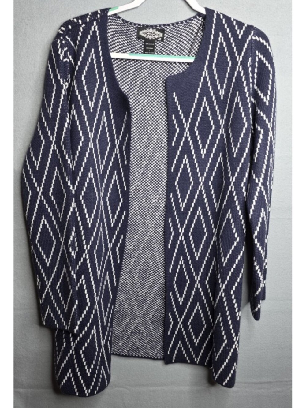 Oliver O Womens Cardigan Navy White Diamond Pattern Size L Acrylic